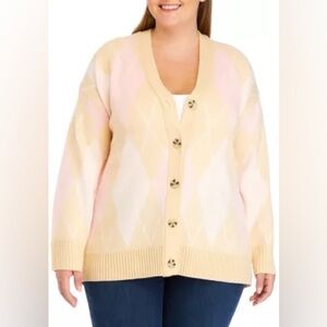 Crown and Ivy Beige and Pink Pastel Cardigan Sweater